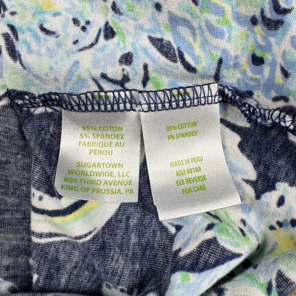 Lilly Pulitzer Etta‎ V-Neck Top Women’s M Navy Blue Floral Paisley Tee Stretch - Picture 6 of 10